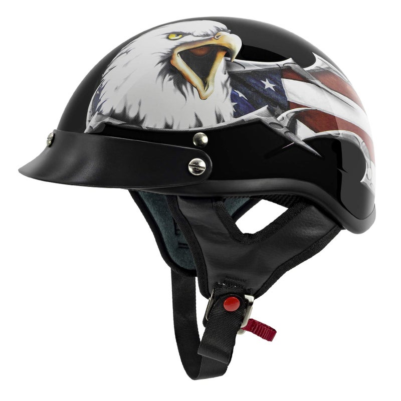 VCAN - V505USA23 Cruiser Patriotic Eagle USA Graphics Motorcycle Half Helmet (Gloss Black, Medium) Gloss Black Usa - Image 1
